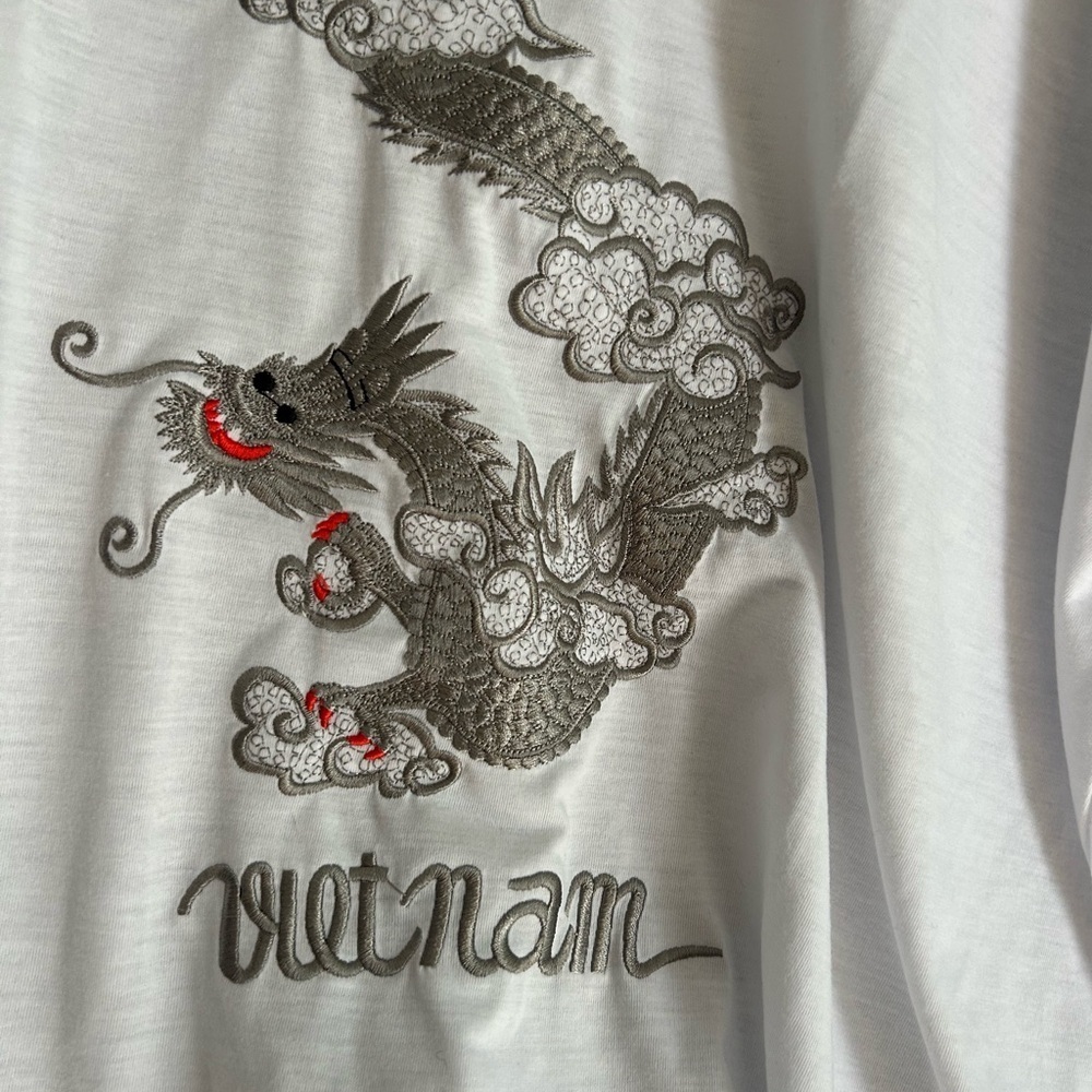 Vietnam Dragon Embroidered T-Shirt White Cotton Graphic Tee Men’s 3XL Travel - Picture 9 of 11